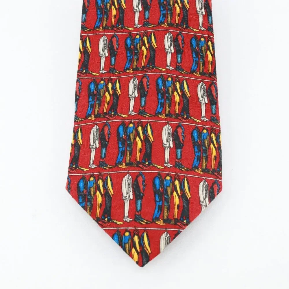 Ermenegildo Zegna Ties Mens Red Silk 60 in Graphic Hanging Suits Wetsuit Flipper